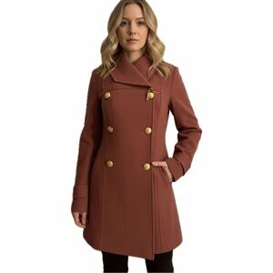 NWT WOMEN WINTER DOUBLE-BREASTED COAT WOOL‎ BLEND INSULATED LINED JACKET